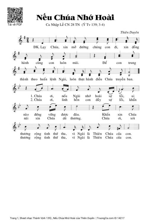 Sheet PDF of Thánh Vịnh 139) , Nếu Chúa Nhớ Hoài