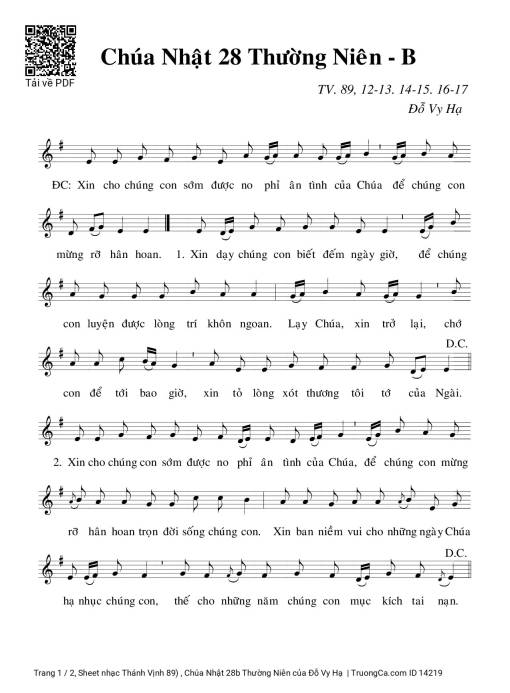 Sheet PDF of Thánh Vịnh 89) , Chúa Nhật 28b Thường Niên