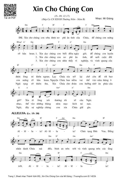 Thánh Vịnh 89, Xin Cho Chúng Con