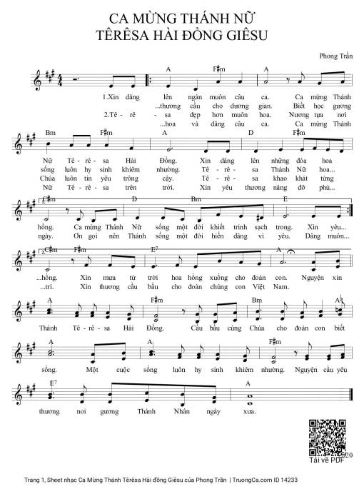 Sheet PDF of Ca Mừng Thánh Têrêsa Hài đồng Giêsu