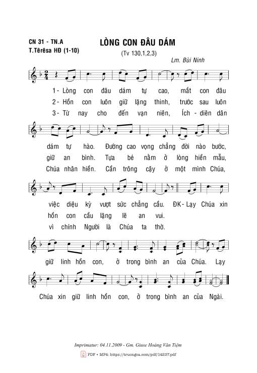 Sheet PDF of Thánh Vịnh 130, Lòng Con đâu Dám