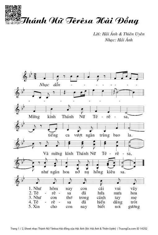 Sheet PDF of Thánh Nữ Têrêsa Hài đồng