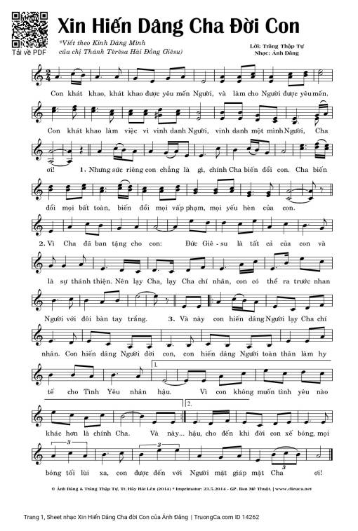 Sheet PDF of Xin Hiến Dâng Cha đời Con