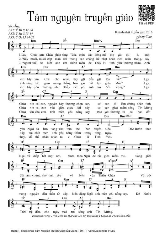 Sheet PDF of Tâm Nguyện Truyền Giáo