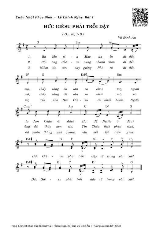 Sheet PDF of đức Giêsu Phải Trỗi Dậy (ga. 20)