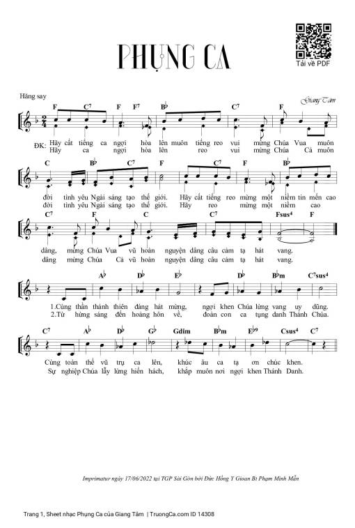 Sheet PDF of Phụng Ca - Giang Tâm