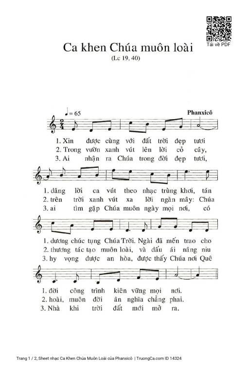 Sheet PDF of Ca Khen Chúa Muôn Loài