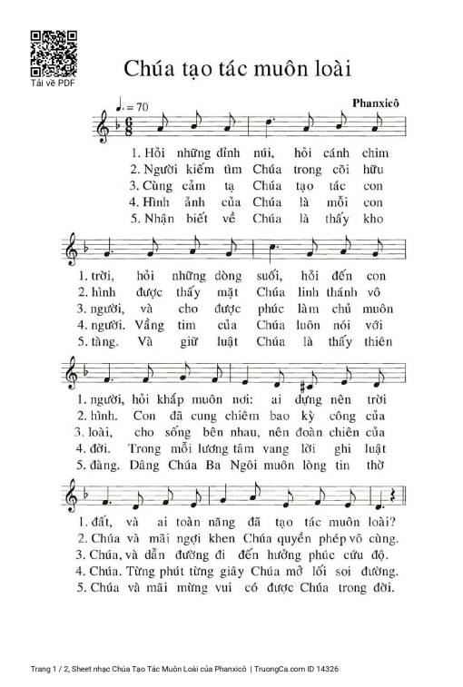 Sheet PDF of Chúa Tạo Tác Muôn Loài