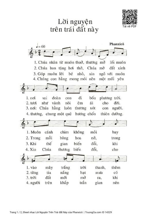Sheet PDF of Lời Nguyện Trên Trái đất Này