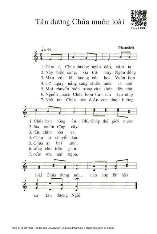 Sheet PDF of Tán Dương Chúa Muôn Loài