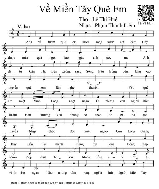 Sheet PDF of Về miền Tây quê em