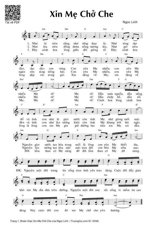 Sheet PDF of Xin Mẹ Chở Che