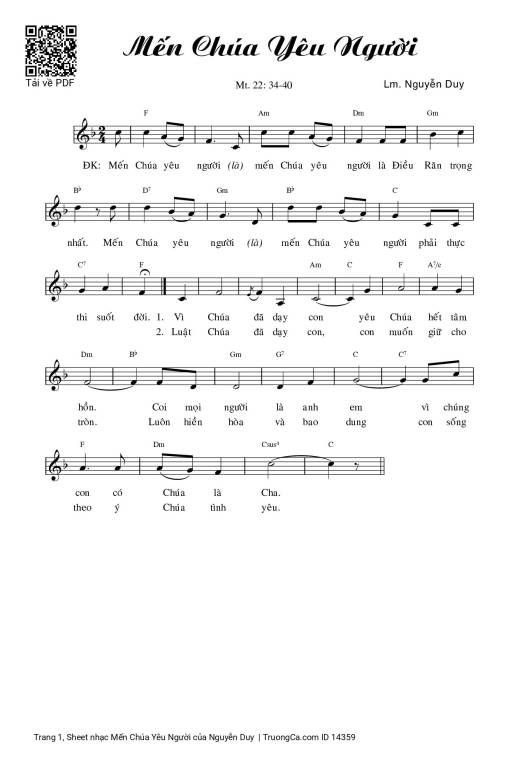 Sheet PDF of Mến Chúa Yêu Người