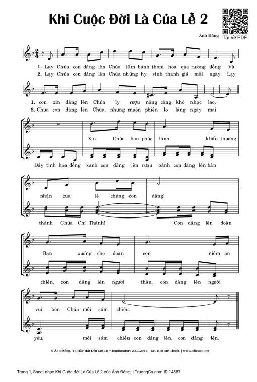 Sheet PDF of Khi Cuộc đời Là Của Lễ 2