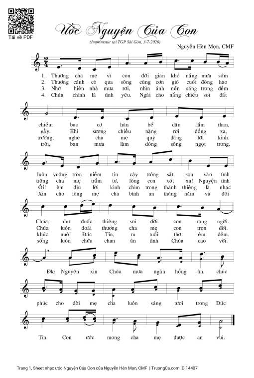 Sheet PDF of ước Nguyện Của Con