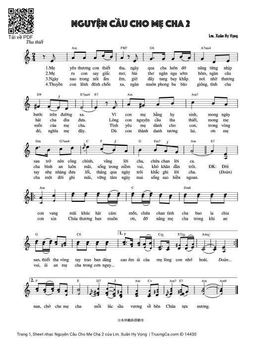 Sheet PDF of Nguyện Cầu Cho Mẹ Cha 2