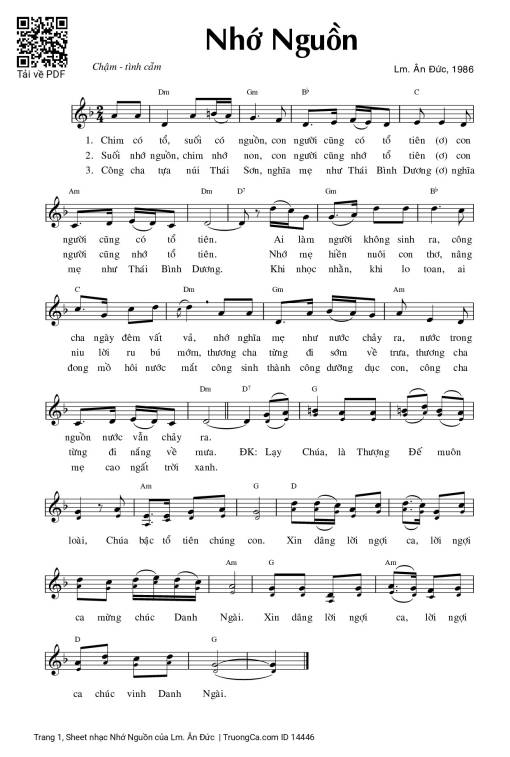 Sheet PDF of Nhớ Nguồn - Lm. Ân Đức