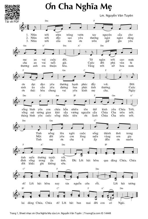 Sheet PDF of ơn Cha Nghĩa Mẹ