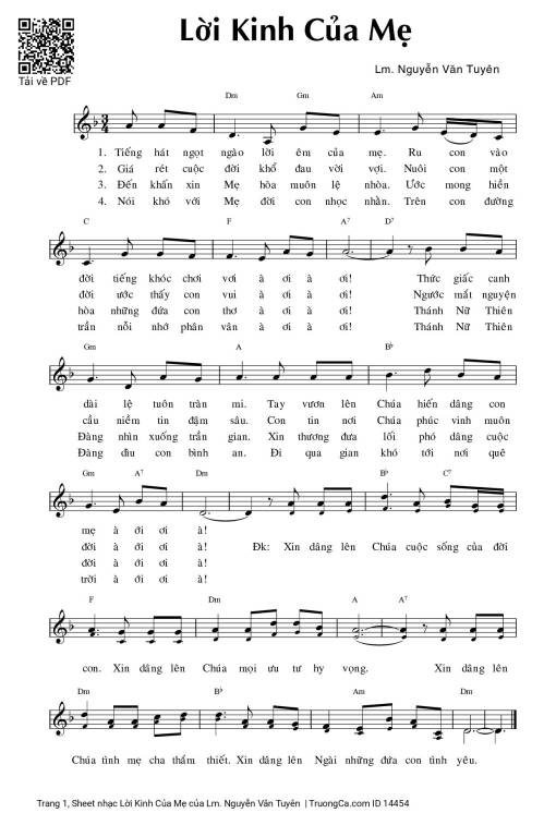 Sheet PDF of Lời Kinh Của Mẹ