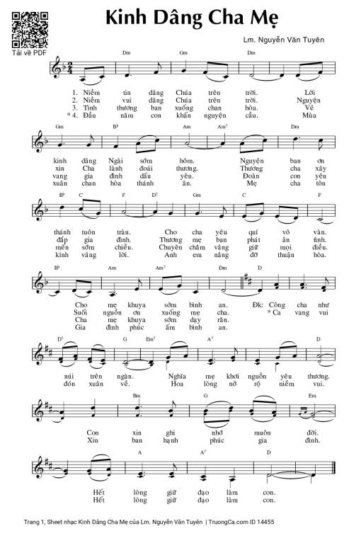 Sheet PDF of Kinh Dâng Cha Mẹ