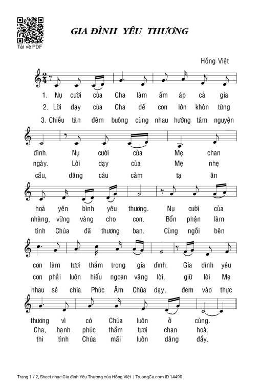 Sheet PDF of Gia đình Yêu Thương