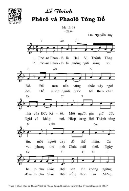 Sheet PDF of Lễ Thánh Phêrô Và Phaolô Tông đồ