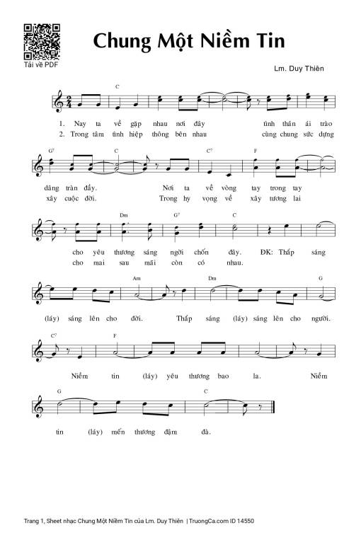 Sheet PDF of Chung Một Niềm Tin