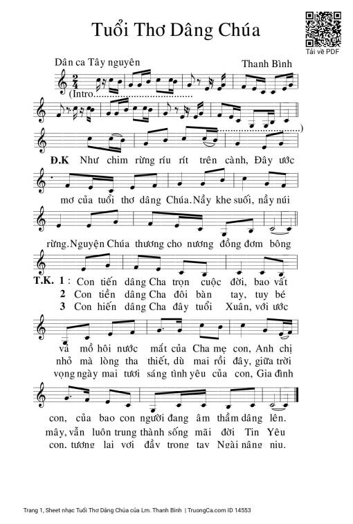 Sheet PDF of Tuổi Thơ Dâng Chúa