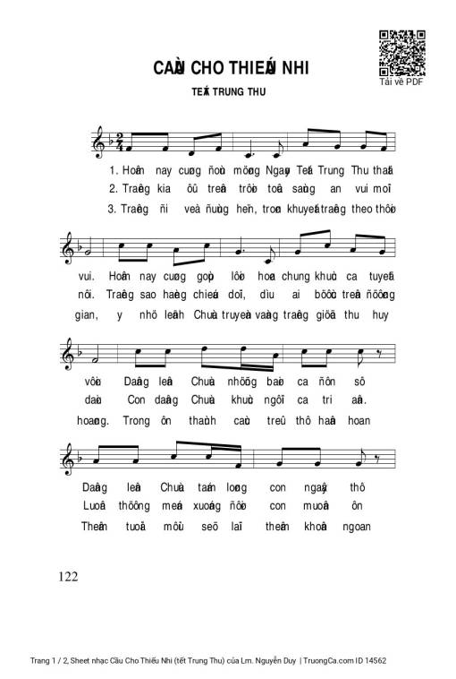 Sheet PDF of Cầu Cho Thiếu Nhi (tết Trung Thu)