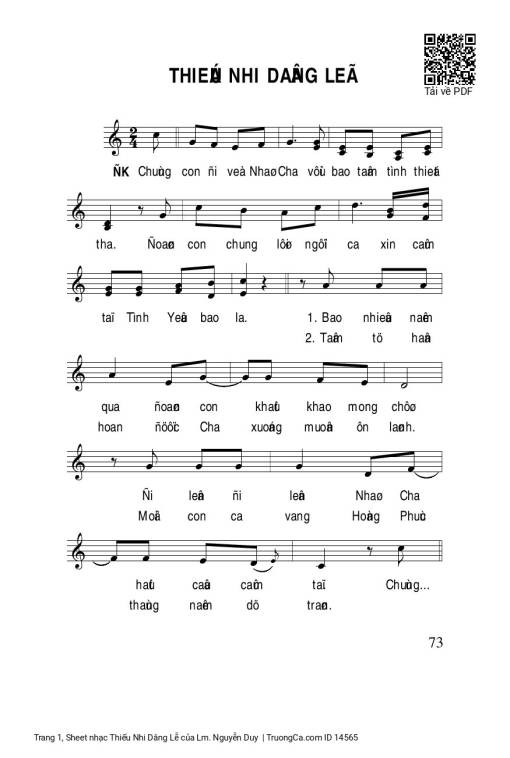 Sheet PDF of Thiếu Nhi Dâng Lễ