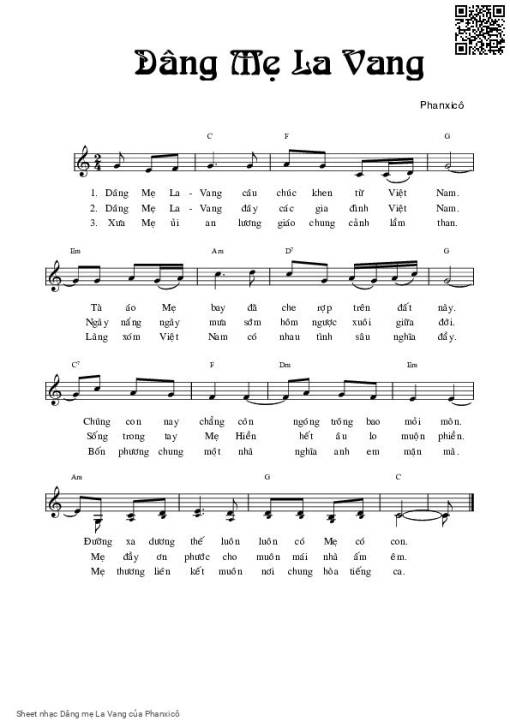Sheet PDF of Dâng mẹ La Vang