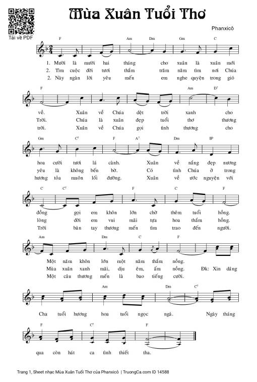 Sheet PDF of Mùa Xuân Tuổi Thơ
