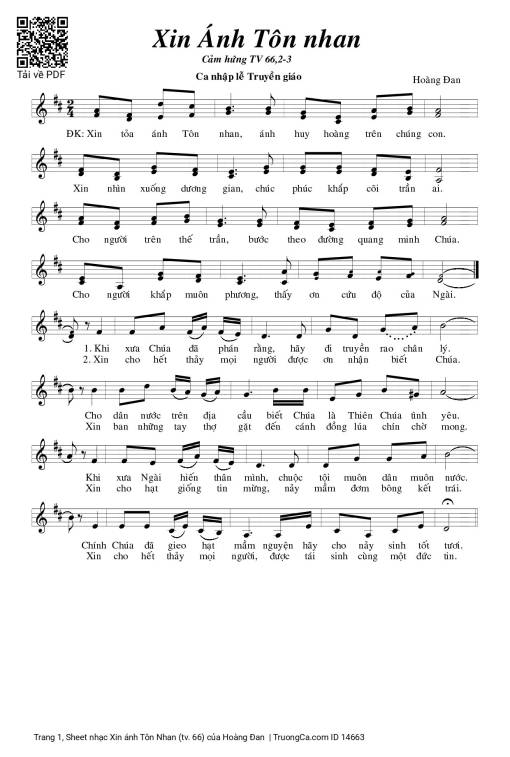 Sheet PDF of Xin ánh Tôn Nhan (tv. 66)