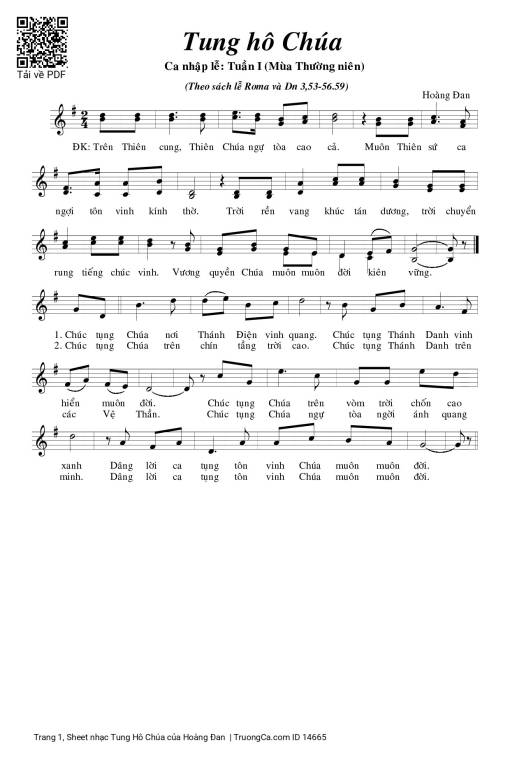 Sheet PDF of Tung Hô Chúa - Hoàng Đan