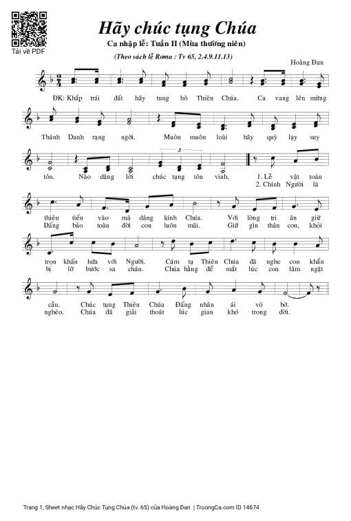 Sheet PDF of Hãy Chúc Tụng Chúa (tv. 65)