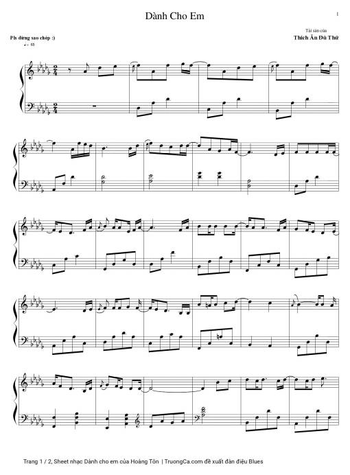 Sheet PDF of Dành cho em Piano sheet