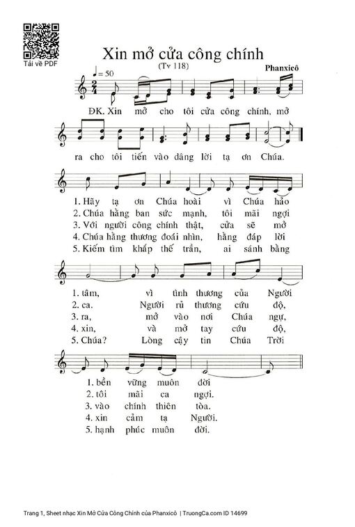 Sheet PDF of Xin Mở Cửa Công Chính