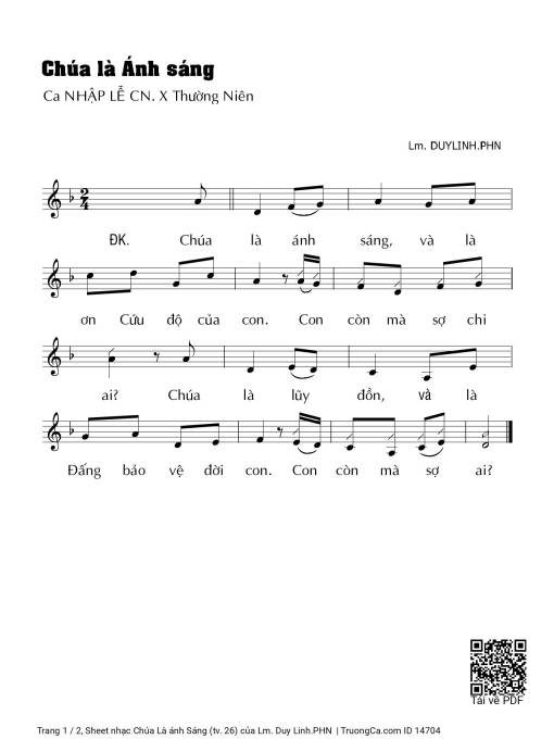 Sheet PDF of Chúa Là ánh Sáng (tv. 26)