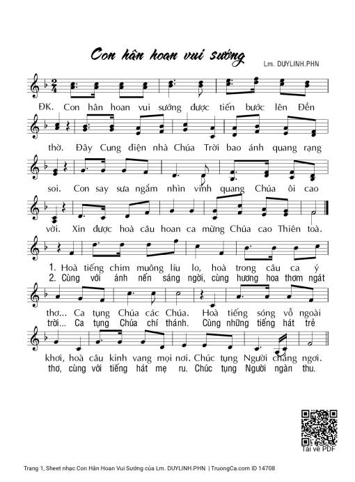 Sheet PDF of Con Hân Hoan Vui Sướng