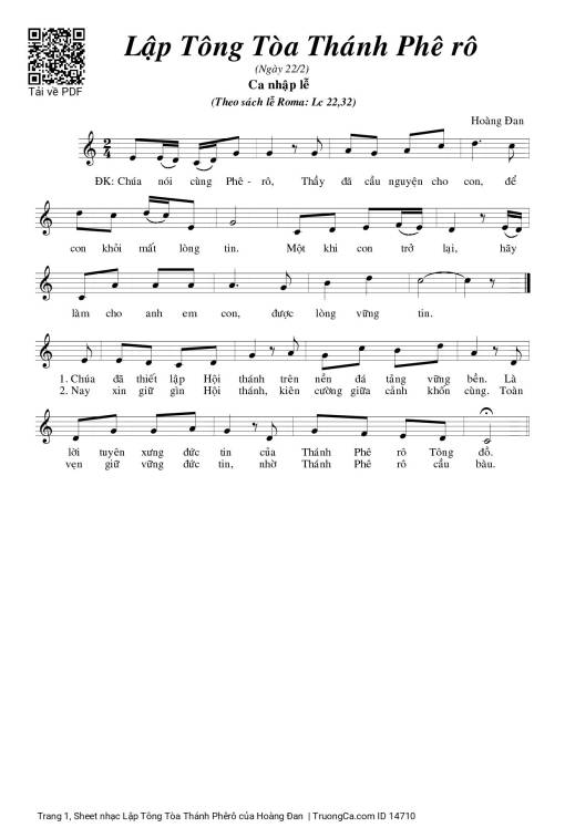 Sheet PDF of Lập Tông Tòa Thánh Phêrô