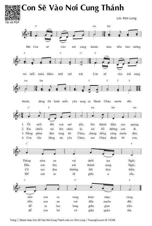 Sheet PDF of Con Sẽ Vào Nơi Cung Thánh