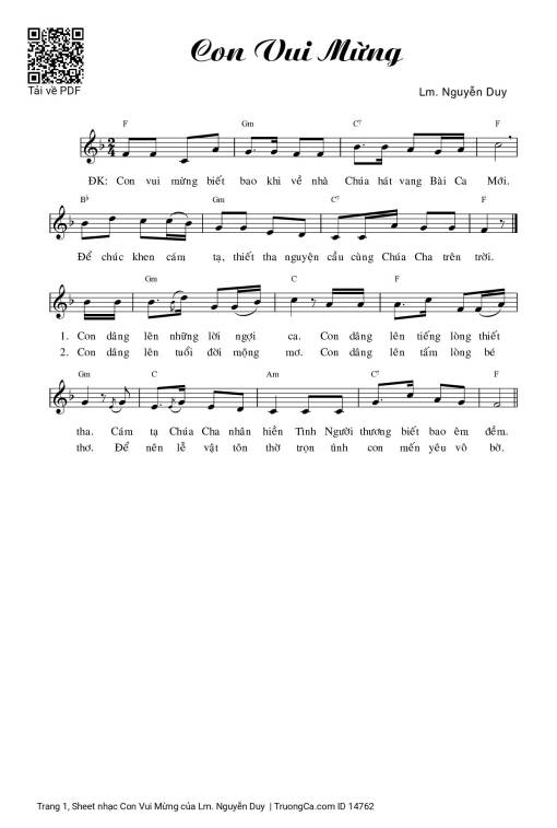 Sheet PDF of Con Vui Mừng - Lm. Nguyễn Duy