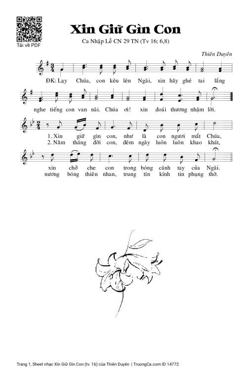 Sheet PDF of Xin Giữ Gìn Con (tv. 16)