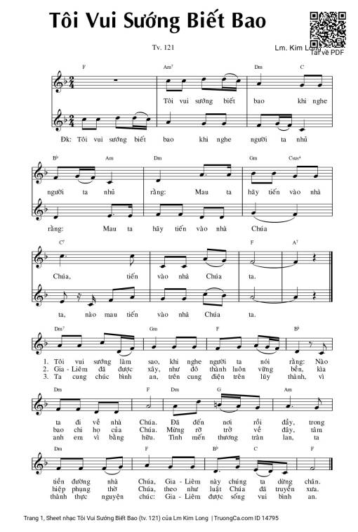 Sheet PDF of Tôi Vui Sướng Biết Bao (tv. 121)