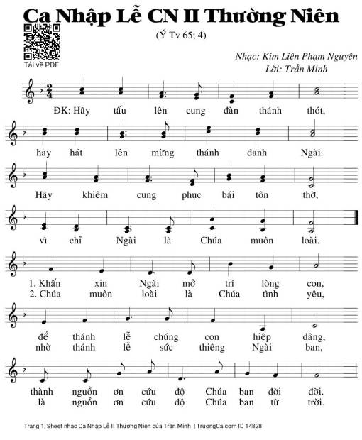 Sheet PDF of Ca Nhập Lễ II Thường Niên