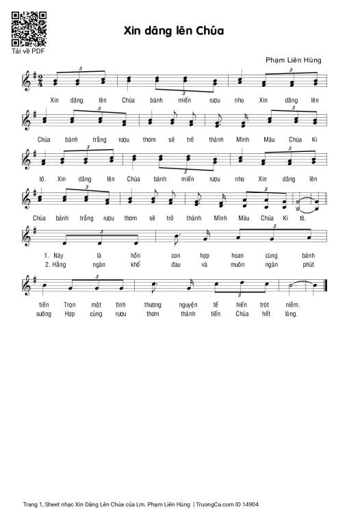 Sheet PDF of Xin Dâng Lên Chúa