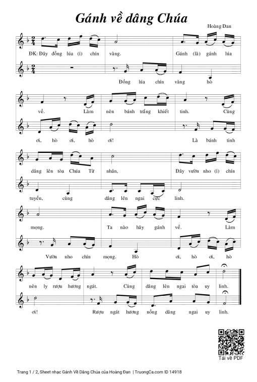 Sheet PDF of Gánh Về Dâng Chúa