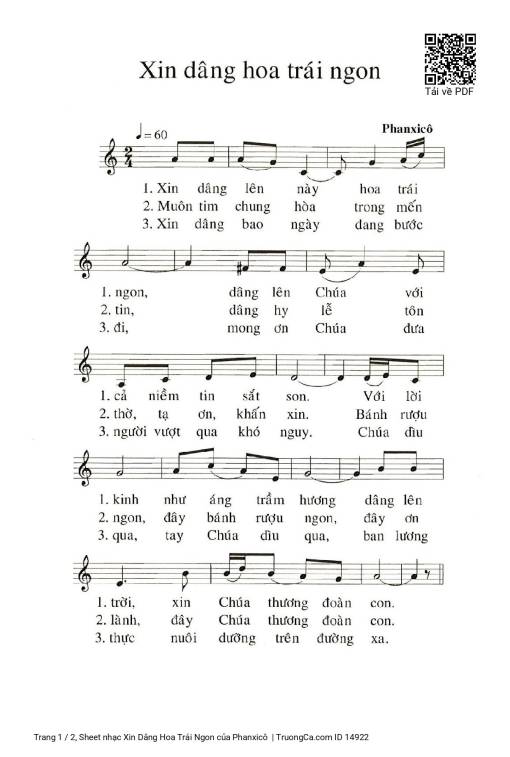 Sheet PDF of Xin Dâng Hoa Trái Ngon
