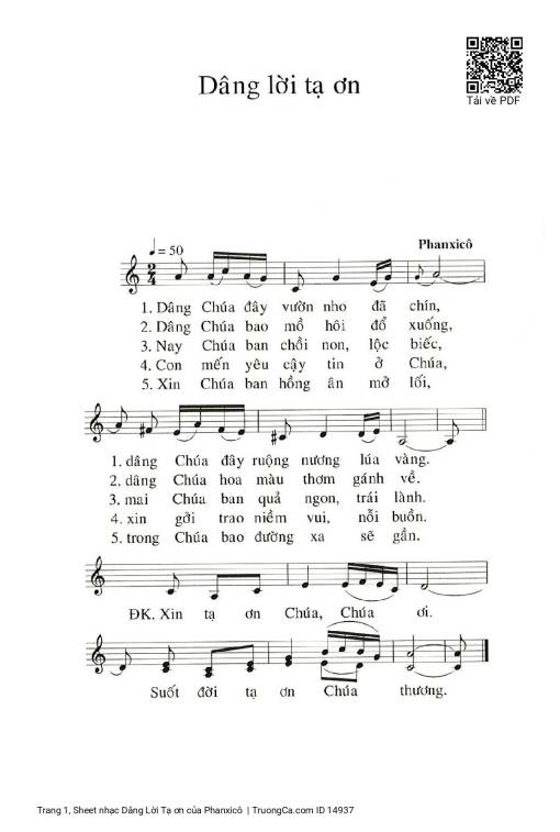 Sheet PDF of Dâng Lời Tạ ơn