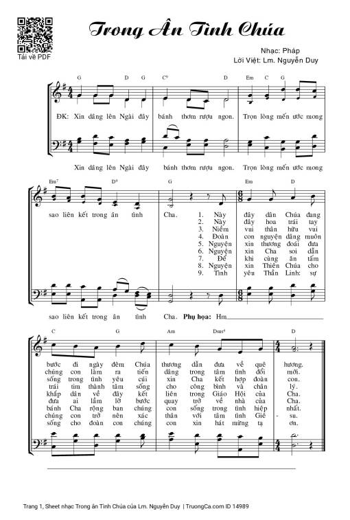 Sheet PDF of Trong ân Tình Chúa